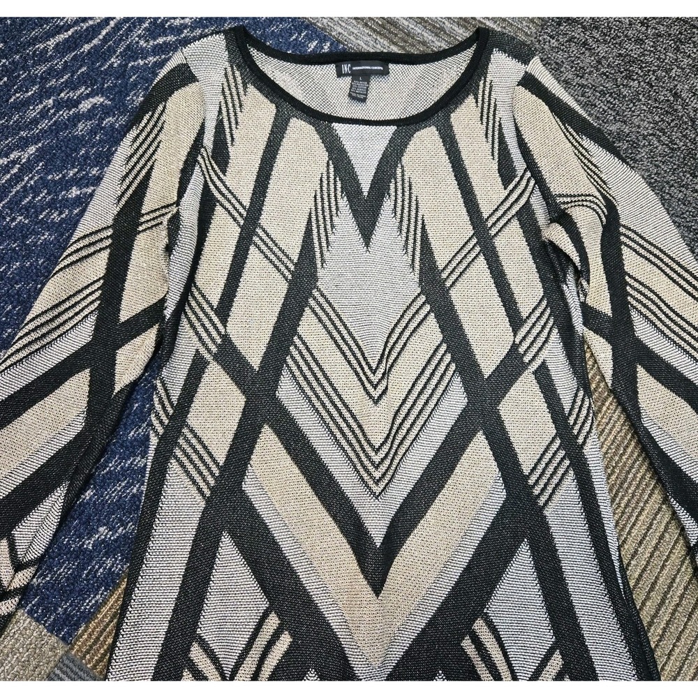 INC International Concepts Womens Sweater Large Black Gold Long Sleeve Pullover
